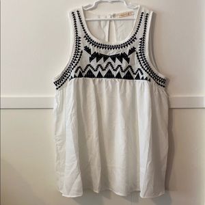White Tank Top with Black/Grey Embroidery